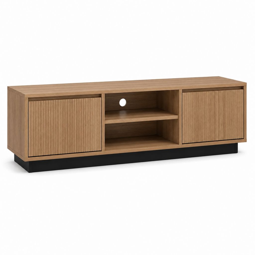 TV-Lowboard Walnussbraun MDF und Spanplatte rechteckig 160 x 40 x 55 cm mit 2 Türen und offenen Fächern