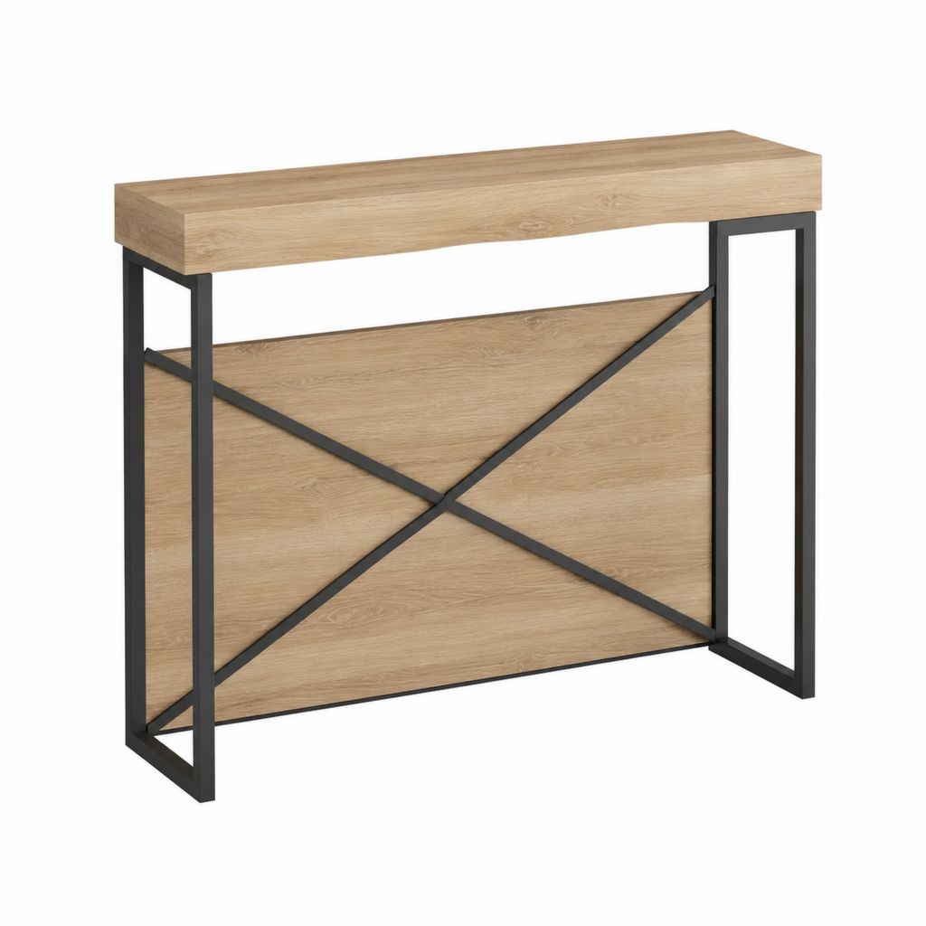 Konsolentisch Flurtisch Eichenoptik Schwarz Spanplatte Stahl rechteckig 120 x 35 x 80 cm
