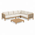 Gartenlounge Ecksofa Set beige aus Akazienholz mit Seilgeflecht 250 x 250 cm und Couchtisch 100 x 60 cm