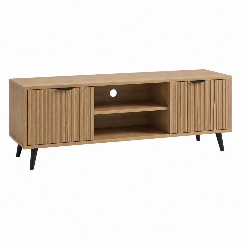 TV-Lowboard Eichedekor Spanplatte rechteckig mit Schiebetüren 140 x 40 x 60 cm