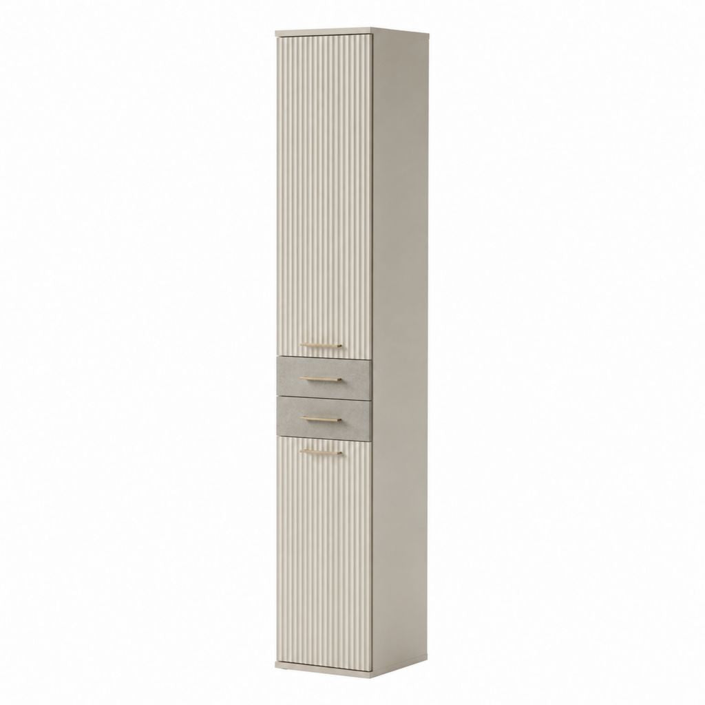 Badezimmer Hochschrank Taupe aus Spanplatte und MDF rechteckig mit 2 Türen 2 Schubladen 40 x 35 x 170 cm