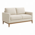 2-Sitzer Sofa Beige mit Polyesterbezug Massivholzbeinen rechteckig 160 x 90 x 86 cm