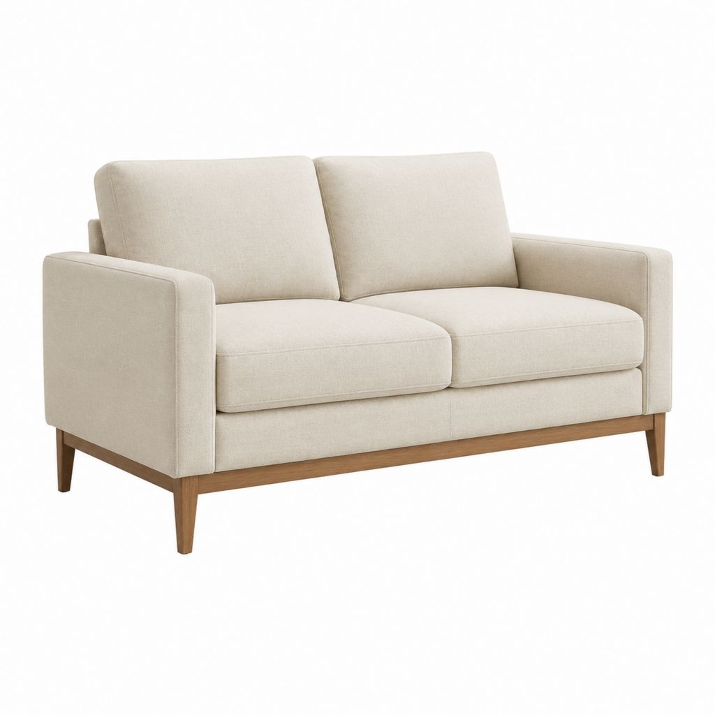 2-Sitzer Sofa Beige mit Polyesterbezug Massivholzbeinen rechteckig 160 x 90 x 86 cm