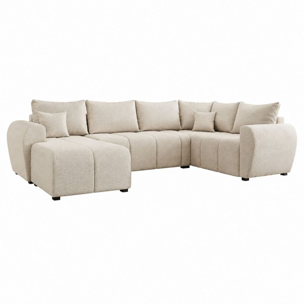 Modulares Ecksofa Beige Polyester-Bouclé L-Form 300 x 180 x 85 cm