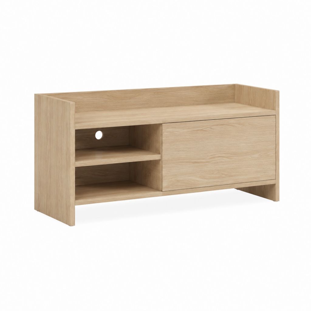 TV-Lowboard Eiche hell aus Spanplatte 120 x 40 x 65 cm mit Schiebetür und offenen Fächern