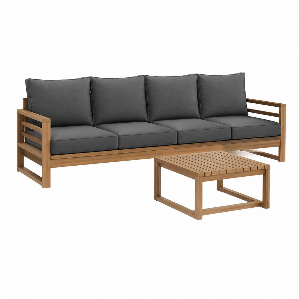 4-Sitzer Gartensofa Set mit Couchtisch Anthrazit Massives Akazienholz 240 x 70 x 60 cm