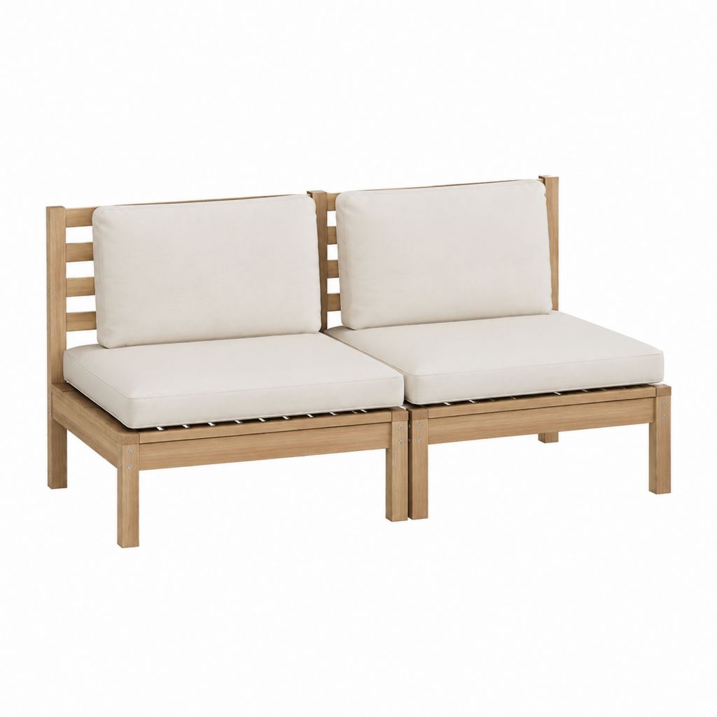 Gartensofa 2er Set Beige aus massivem Teakholz mit Polstern 140 x 70 x 70 cm