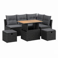 5-teiliges Gartensofa-Set Schwarz PE-Rattan L-Form mit höhenverstellbarem Tisch 220 x 170 x 76 cm