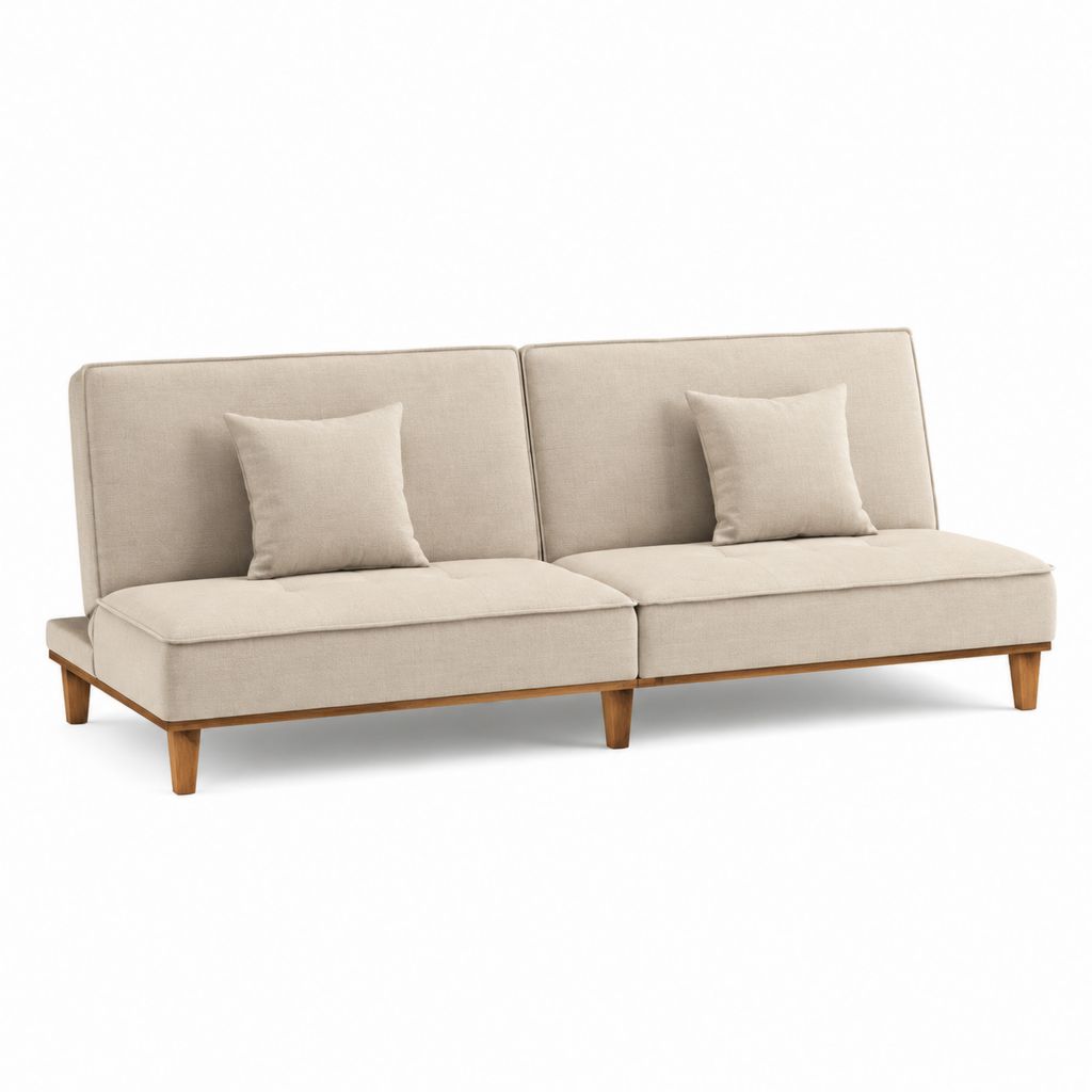 2-Sitzer Sofa Beige mit Polyesterbezug und Massivholzgestell 200 x 85 x 80 cm