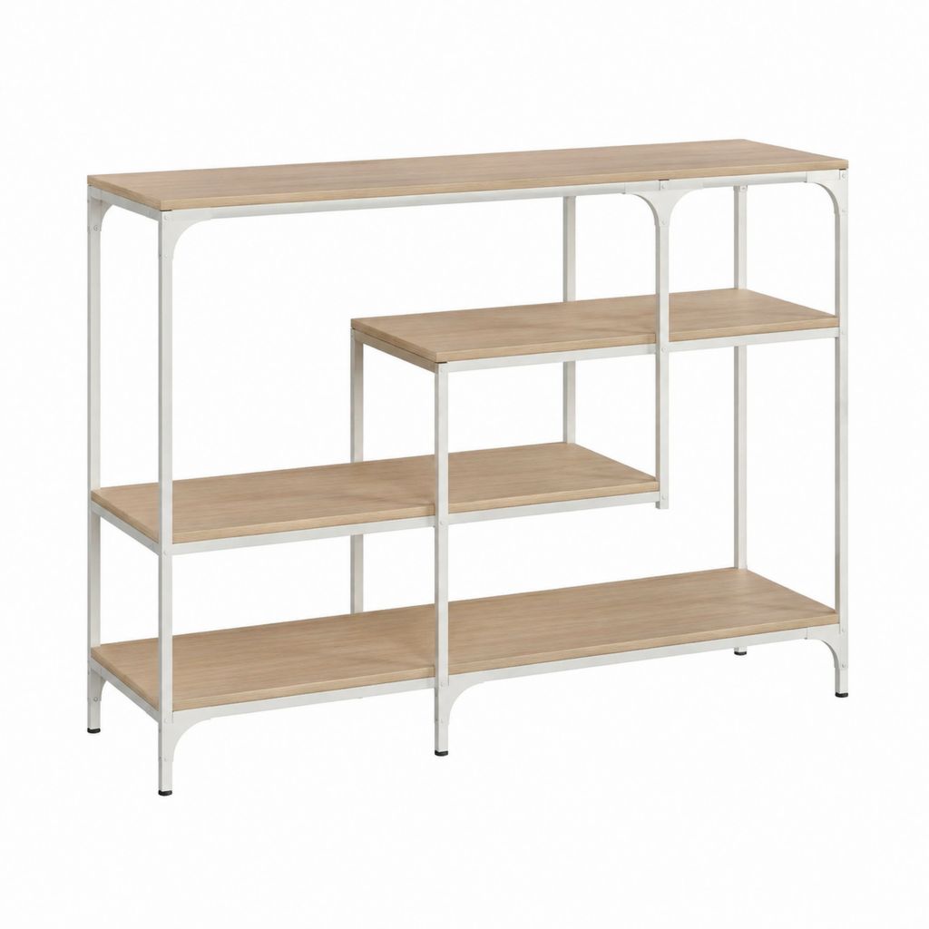 Konsolentisch mit 5 Ablagen Naturweiß Stahl und MDF 120 x 40 x 100 cm