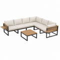 Garten Lounge Sofa Set L-förmig Beige Stahl Akazienholz 260 x 205 x 75 cm mit Couchtisch