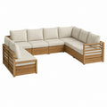 6-teiliges Gartensofa Set U-Form Beige Akazienholz mit Polyesterkissen 300 x 220 x 75 cm