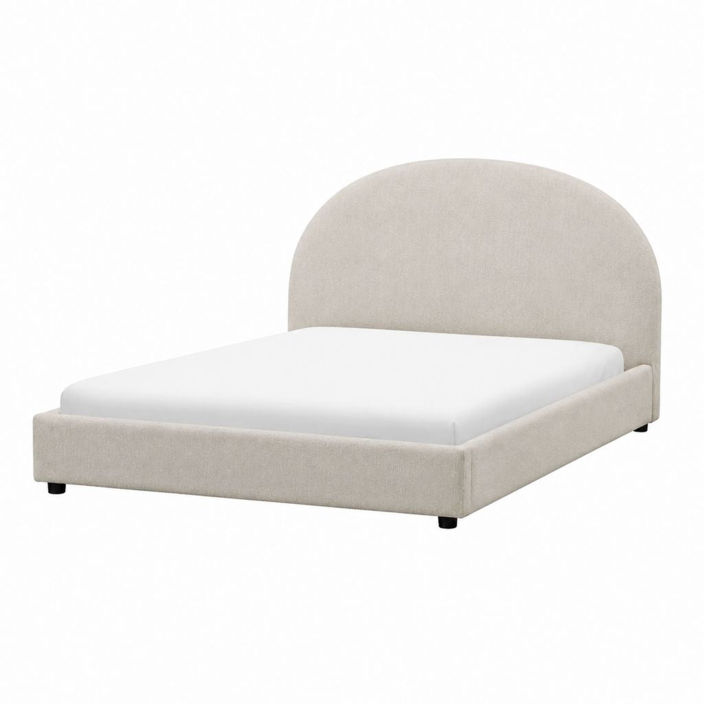 Stauraumbett Beige mit Polyesterbezug und Rundkopfteil 160 x 200 cm