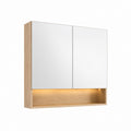 Spiegelschrank MDF Eiche hell rechteckig mit LED-Beleuchtung 80 x 70 x 15 cm