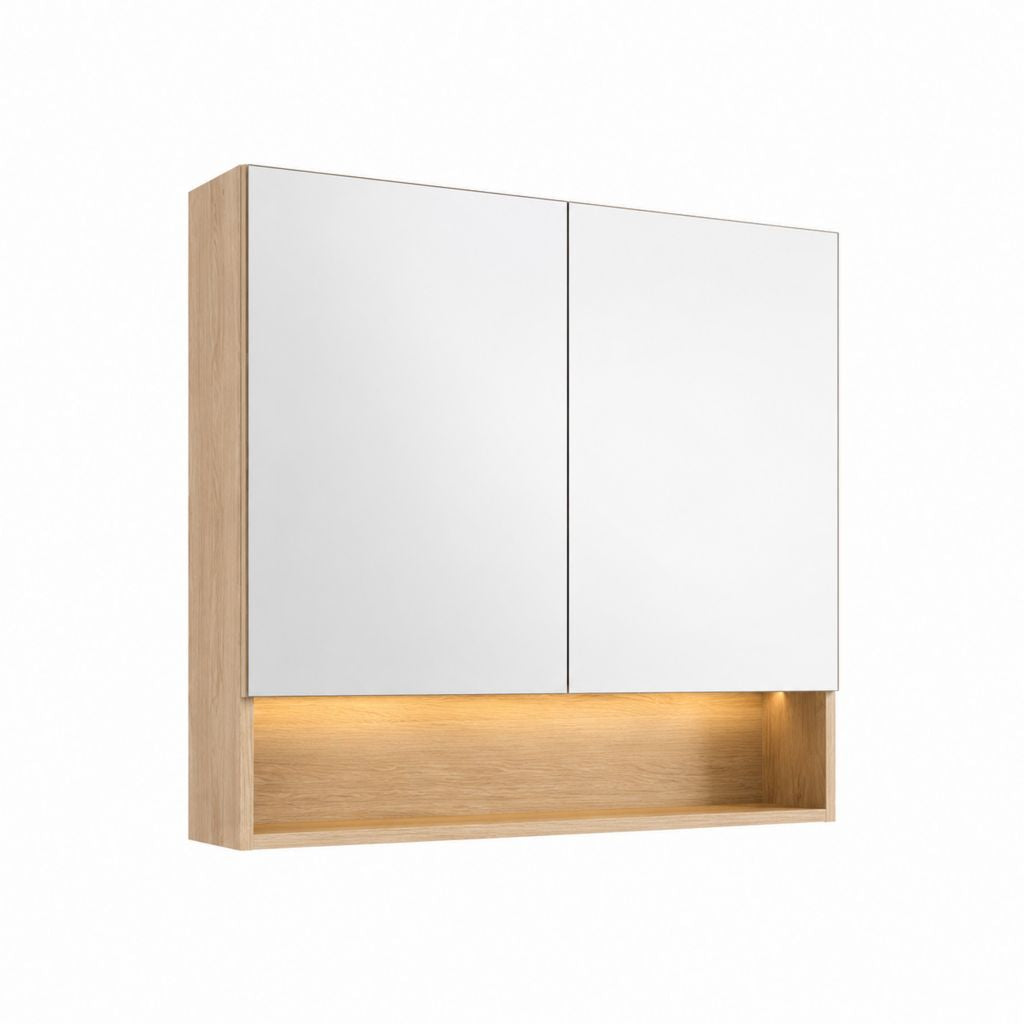 Spiegelschrank MDF Eiche hell rechteckig mit LED-Beleuchtung 80 x 70 x 15 cm