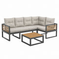 5-Sitzer Gartenlounge Ecksofa Set Beige Stahl Akazienholz 218 x 218 x 70 cm